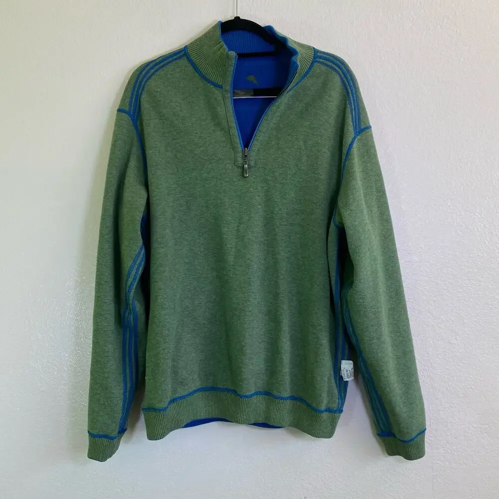 Tommy Bahama Reversible Blue Green Quarter Zip Sweater Size L